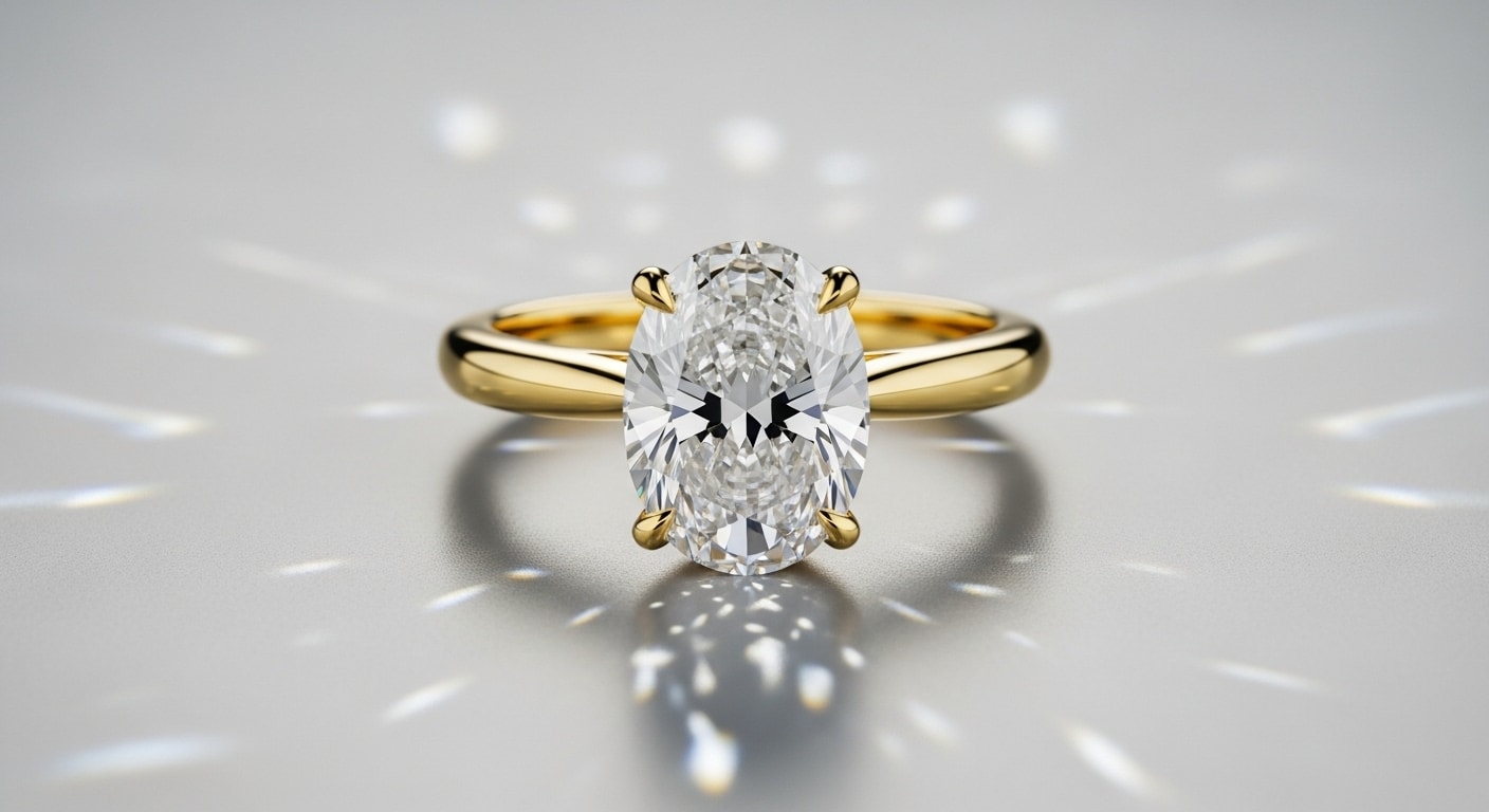 Elegant engagement rings and diamond jewelry displayed on romantic background with soft golden lighting